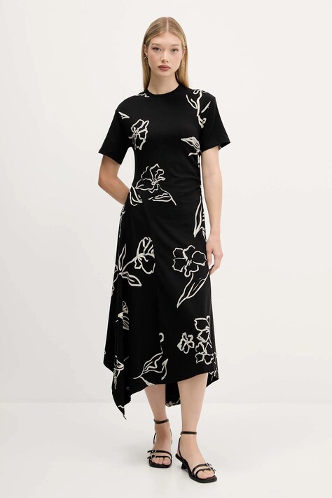 Desigual sukienka CALMA kolor czarny midi rozkloszowana 25WWVK44