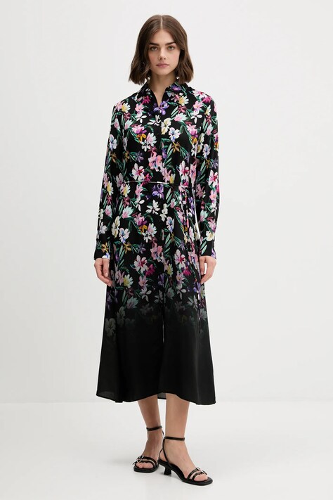 Desigual sukienka CAMISERO ACRIL kolor czarny midi prosta 25WWVW11