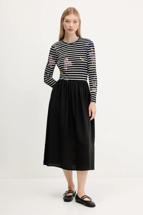 Desigual rochie RAYA HIBRIDA culoarea negru, midi, evazați, 25WWVW15