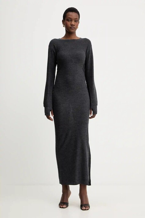 Vlněné šaty Marella šedá barva, maxi, přiléhavé, 2523326025200
