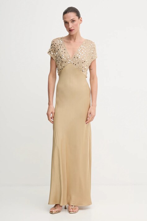 Never Fully Dressed rochie culoarea auriu, maxi, evazați, NFDDR2230