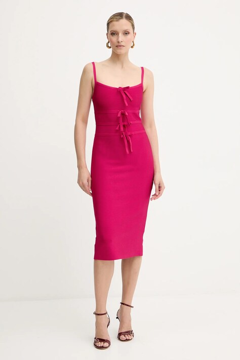 Herve Leger sukienka Alicia kolor różowy midi dopasowana HBB8524977