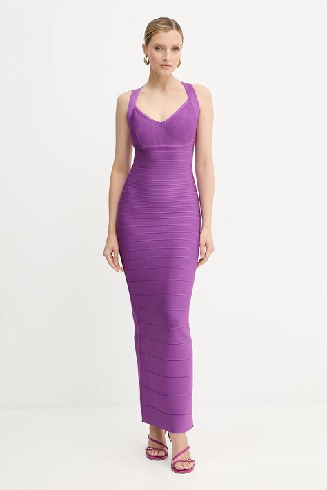 Herve Leger sukienka Sutton kolor fioletowy maxi dopasowana HLT8497963