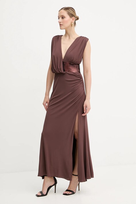 Herve Leger sukienka Lucille kolor brązowy maxi prosta SEJ8524861