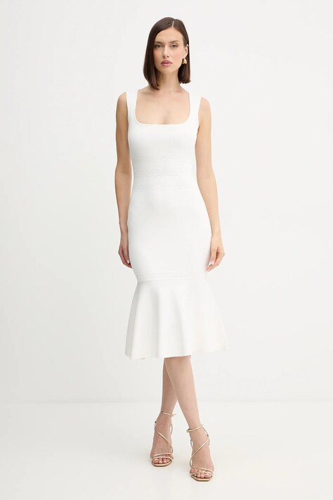 Herve Leger sukienka Camille kolor biały midi rozkloszowana DSP8535748