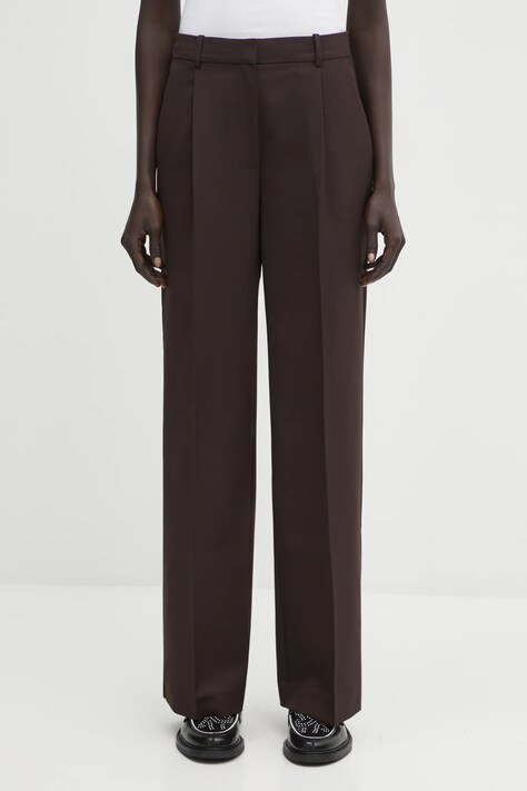 Anine Bing spodnie z dodatkiem wełny trent kolor brązowy proste high waist A.03.11187