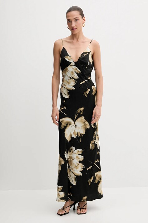 Bardot rochie culoarea negru, maxi, drept, 57516DB8