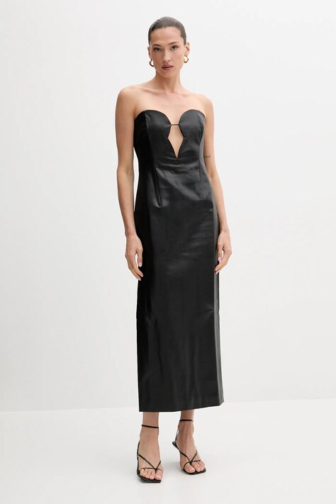 Bardot rochie culoarea negru, midi, drept, 58730DB1