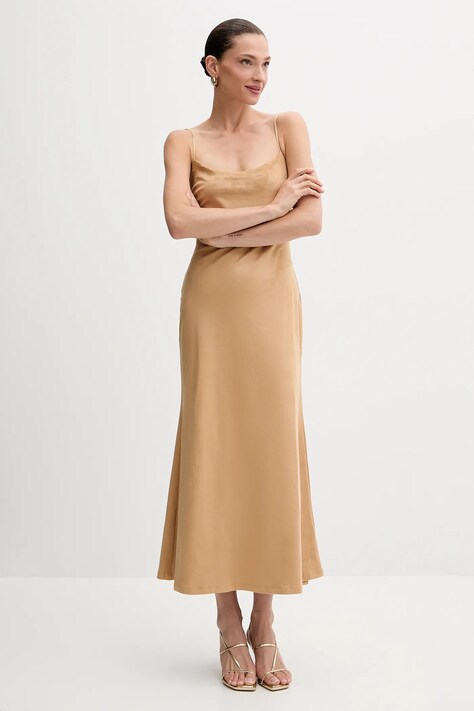 Bardot rochie culoarea maro, midi, evazați, 59194DB3