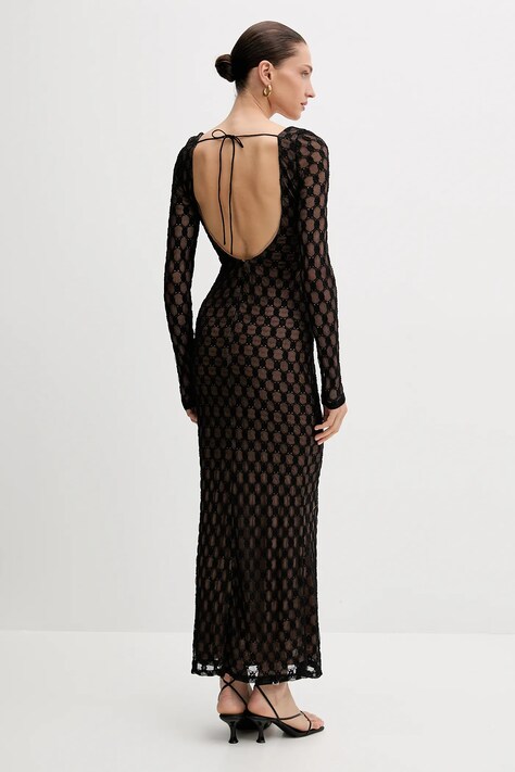 Bardot rochie culoarea negru, maxi, mulată, 59966DB