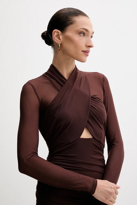 Bardot сукня з драпіруванням — AW25-SUD16Z, коричневий — фото 4