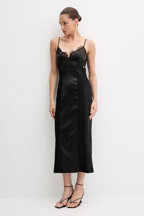 Bardot rochie culoarea negru, midi, drept, 60025DB