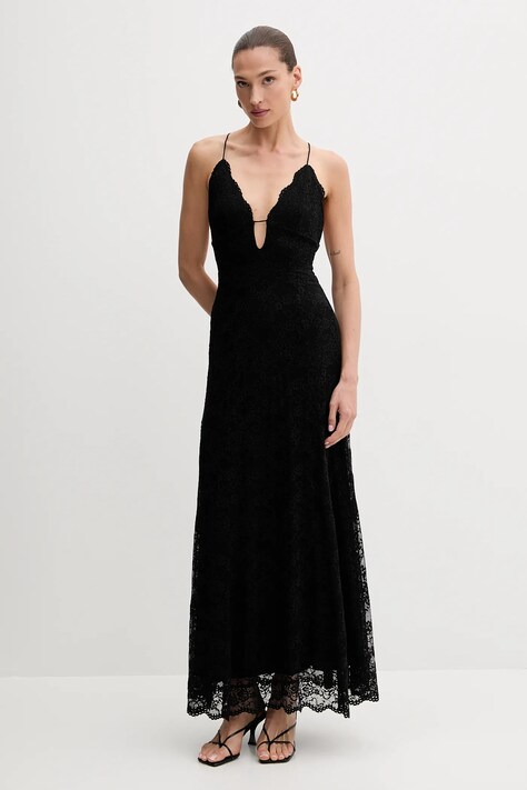 Bardot rochie culoarea negru, midi, evazați, 60060DB