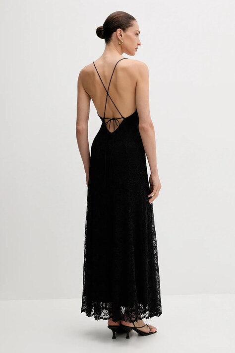 Bardot rochie culoarea negru, midi, evazați, 60060DB