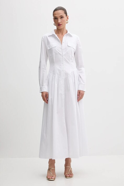 Bardot rochie din bumbac culoarea alb, maxi, evazați, 60066DB