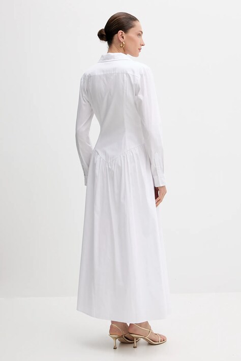 Bardot rochie din bumbac culoarea alb, maxi, evazați, 60066DB