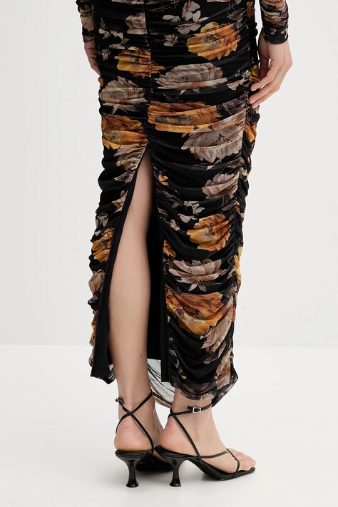Bardot rochie culoarea negru, midi, mulată, 60096DB