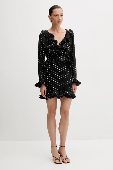 Bardot rochie culoarea negru, mini, evazați, 60115DB