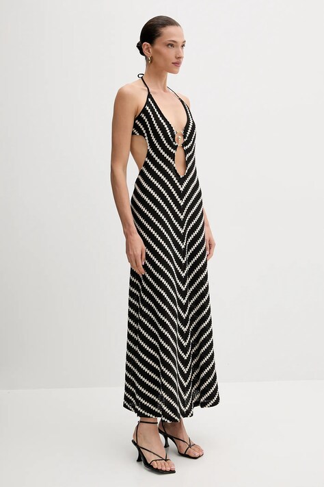 Bardot rochie din bumbac culoarea negru, maxi, evazați, 59904DB