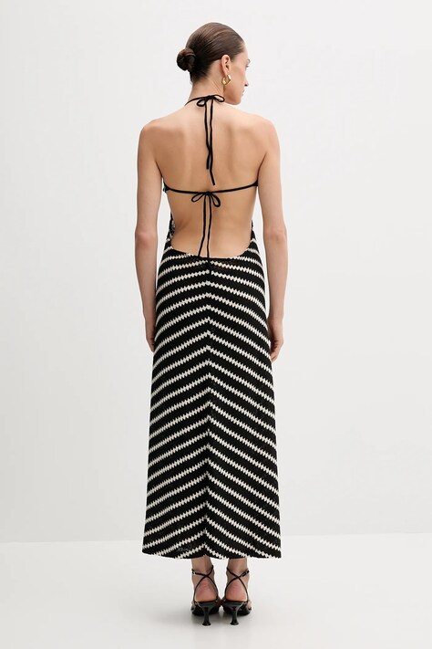 Bardot rochie din bumbac culoarea negru, maxi, evazați, 59904DB