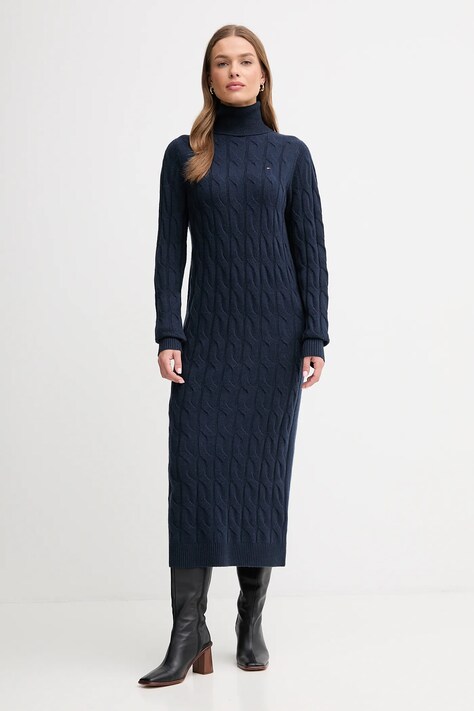 Tommy Hilfiger sukienka z dodatkiem wełny kolor granatowy maxi prosta WW0WW46429