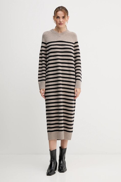Шерстяное платье Tommy Hilfiger цвет бежевый midi oversize WW0WW46761