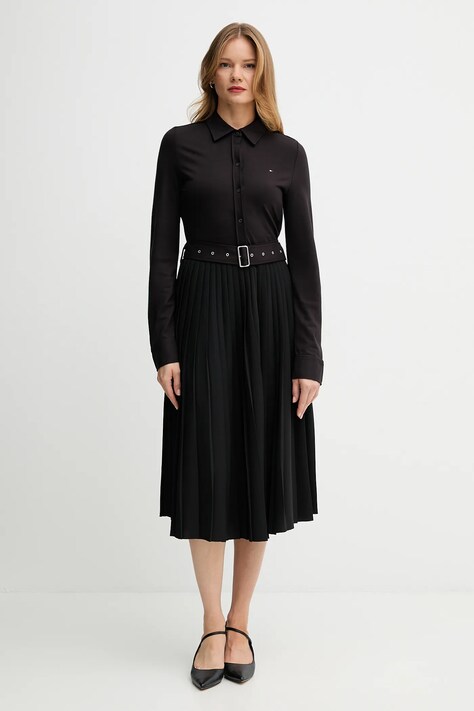 Šaty Tommy Hilfiger černá barva, midi, WW0WW48398