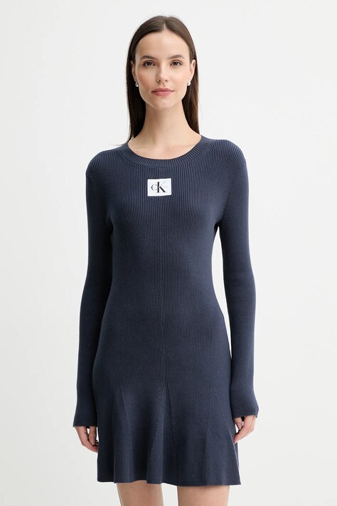 Calvin Klein Jeans rochie culoarea bleumarin, mini, evazați, LV047D307G