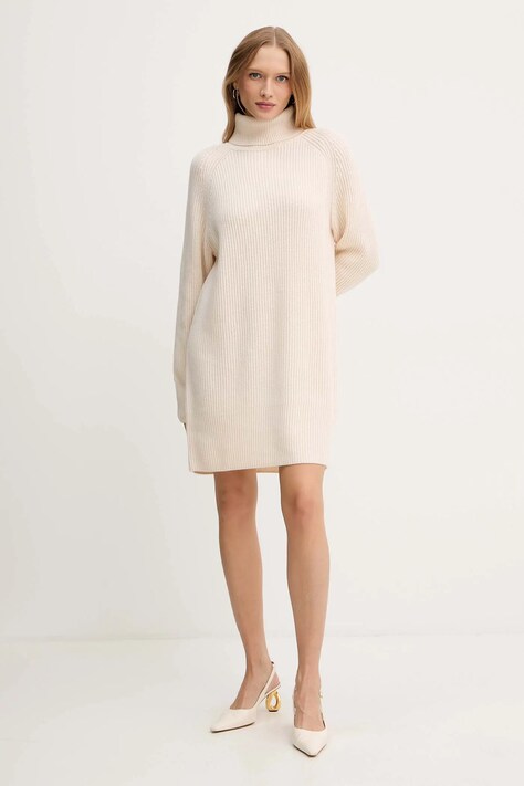 Вовняна сукня BOSS Foclore — AW25-SUD17Z, бежевий — фото 2