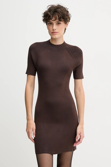 Šaty Calvin Klein Jeans hnědá barva, mini, přiléhavé, LV047D318G
