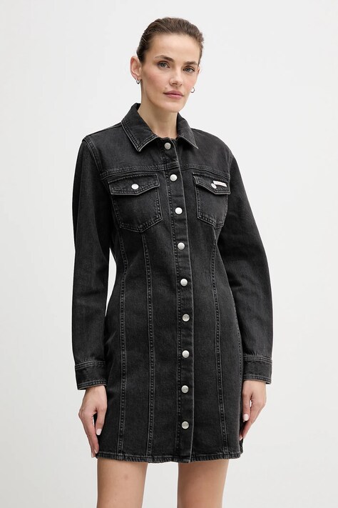 Φόρεμα τζιν Calvin Klein Jeans χρώμα: μαύρο, LV047D775G
