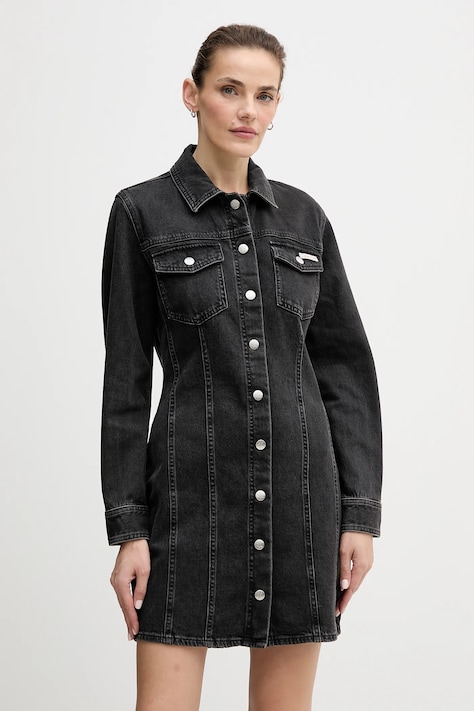 Calvin Klein Jeans sukienka jeansowa kolor czarny mini dopasowana LV047D775G