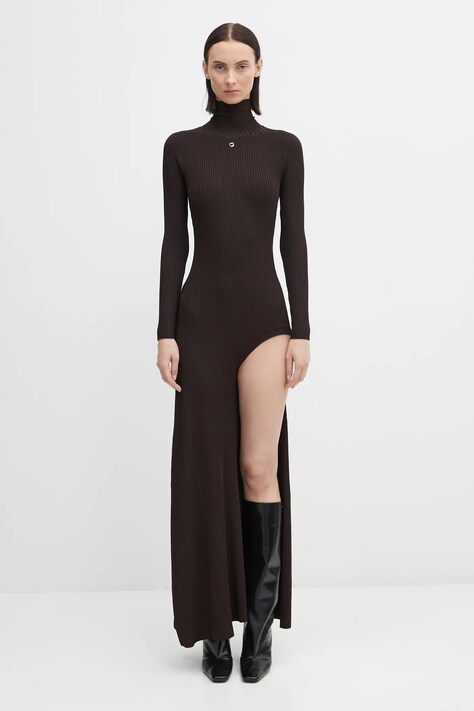 Сукня Coperni Leg Cut-Out Rib Gown колір коричневий maxi розкльошена COPML155Y3011
