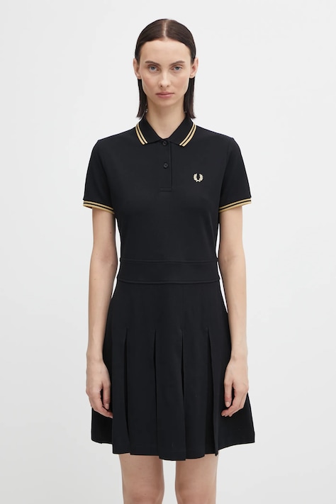 Fred Perry sukienka bawełniana kolor czarny mini rozkloszowana D1177