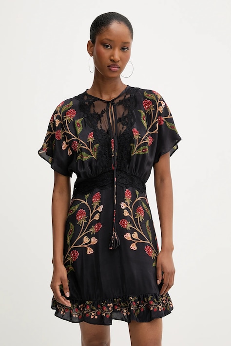 Сукня Farm Rio колір чорний mini розкльошена 340038
