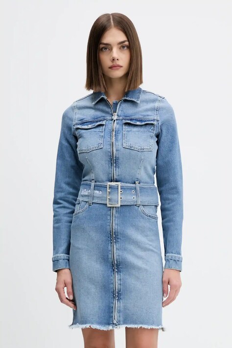 Karl Lagerfeld Jeans sukienka jeansowa kolor niebieski mini prosta A4W13001