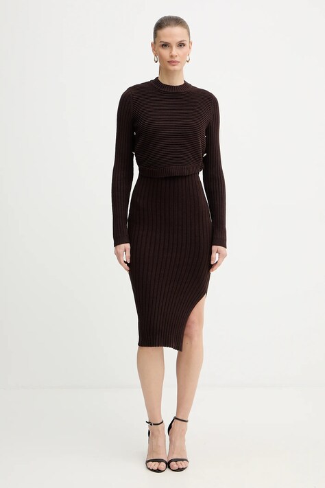 Morgan sukienka i sweter kolor brązowy mini dopasowana RMOMO