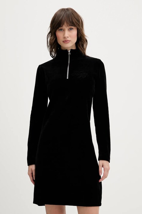 Hugo Blue rochie de catifea culoarea negru, mini, mulată, 50549677