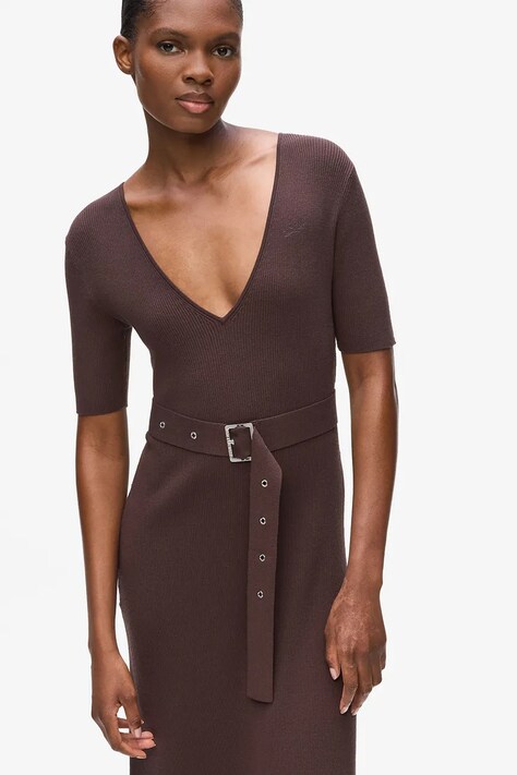 Karl Lagerfeld rochie culoarea maro, midi, mulata, A4W13026