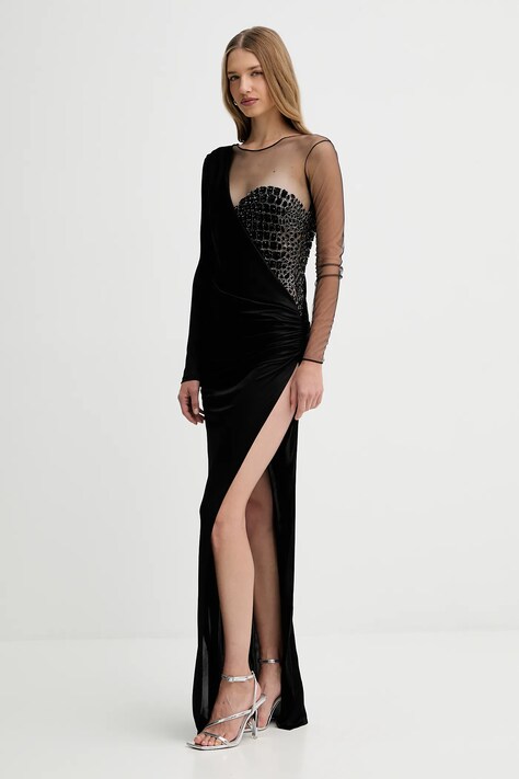 Elisabetta Franchi sukienka kolor czarny maxi dopasowana ABR2257E2