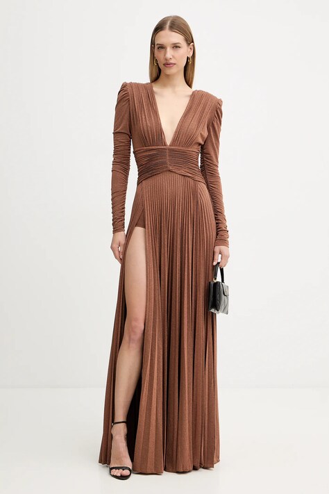 Elisabetta Franchi sukienka kolor brązowy maxi rozkloszowana ABR4057E2
