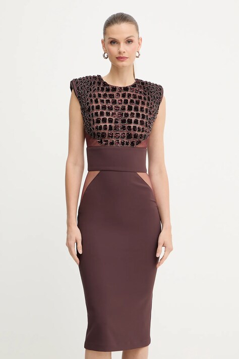 Elisabetta Franchi rochie culoarea bordo, midi, mulată, AB83457E2
