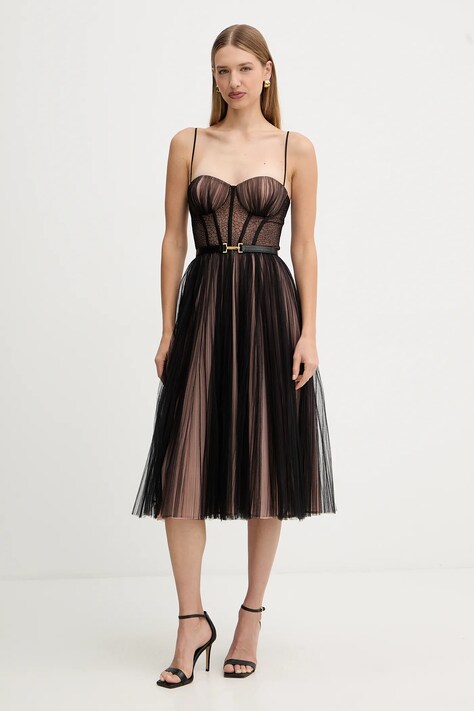 Elisabetta Franchi sukienka kolor czarny midi rozkloszowana AB88957E2