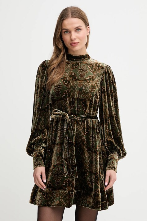 Barbour sukienka z dodatkiem jedwabiu x Farm Rio kolor zielony mini rozkloszowana LDR0959