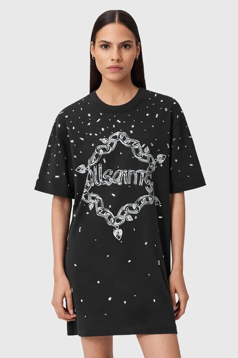 Хлопковое платье AllSaints DRIP цвет чёрный mini oversize W082DD