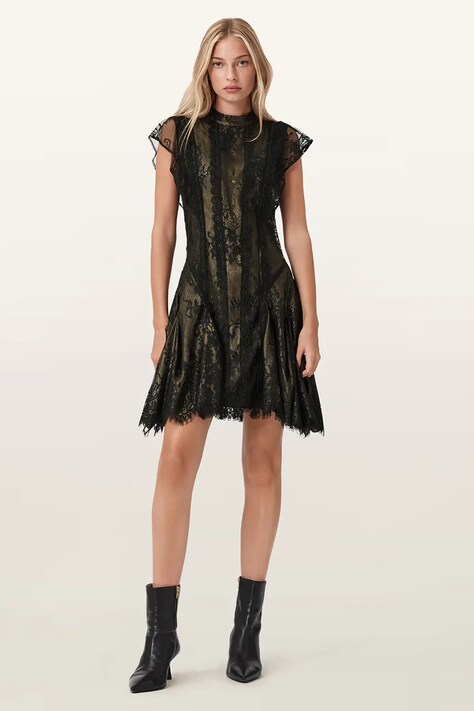 AllSaints sukienka FLEUR kolor czarny mini rozkloszowana W132DD