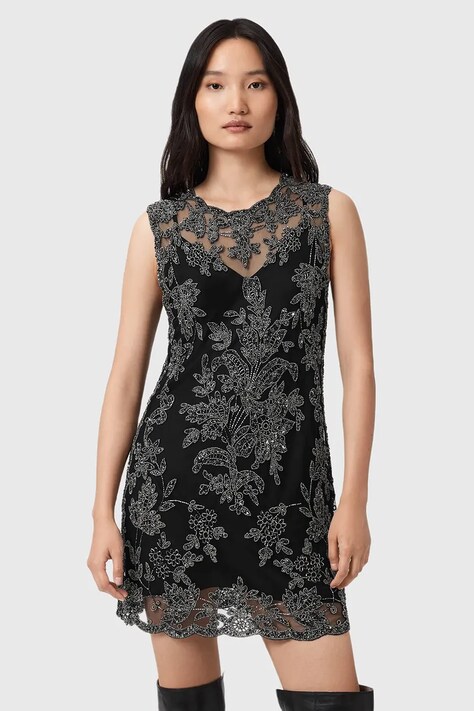 Рокля AllSaints INAYA в черно къса със стандартна кройка W043DD