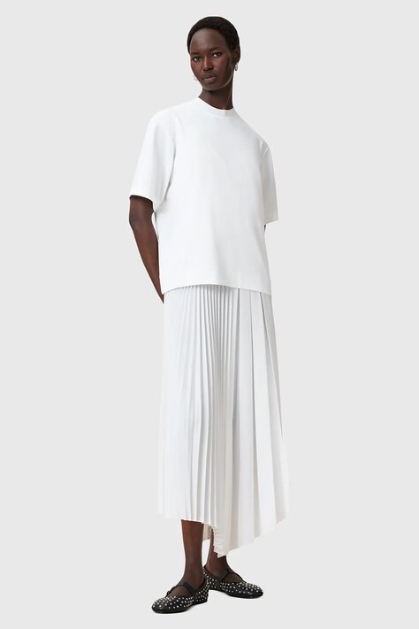 AllSaints sukienka i t-shirt JAX kolor biały maxi rozkloszowana W326DB