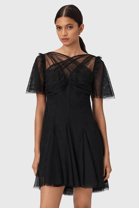 AllSaints rochie MADI culoarea negru, mini, evazați, W005DD