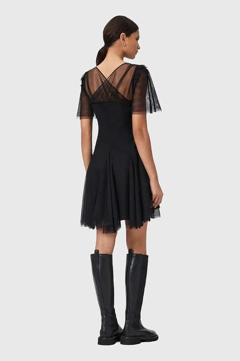 AllSaints sukienka MADI kolor czarny mini rozkloszowana W005DD